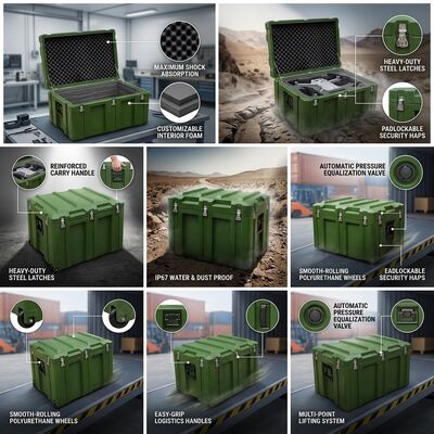 IP67 กล่องเครื่องมือแบบหมุนหมุนกันน้ํา EPDM ซีลเกสเกต LLDPE อุปกรณ์พกพาที่เก็บของสําหรับการใช้งานในสนามกลางทะเล
