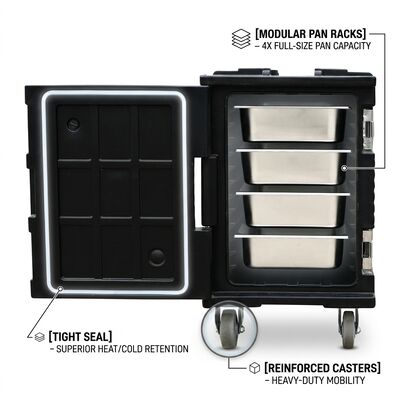 การจัดเลี้ยง อาหาร Pan Carrier 65L กล่องความร้อนประปาที่บรรจุสูงสําหรับการบริการงานเลี้ยงงานอาชีพ