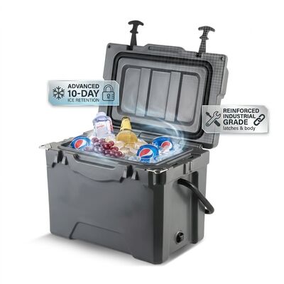 28L Rotomolded Cooler Box กล่องเก็บความเย็นแบบพกพาสำหรับกิจกรรมกลางแจ้ง กล่องน้ำแข็ง เกรดอาหาร LLDPE สำหรับตั้งแคมป์ ตกปลา