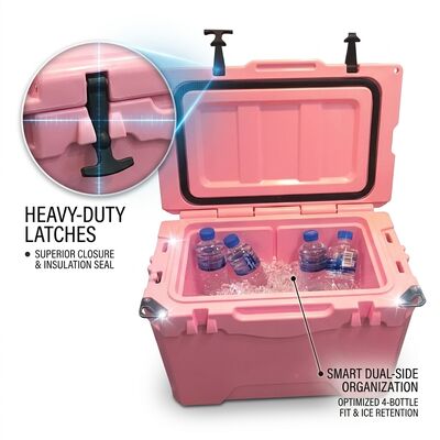 28L Rotomolded Cooler Box กล่องเก็บความเย็นแบบพกพาสำหรับกิจกรรมกลางแจ้ง กล่องน้ำแข็ง เกรดอาหาร LLDPE สำหรับตั้งแคมป์ ตกปลา