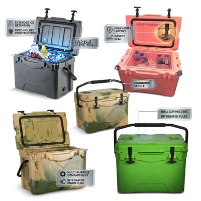 เครื่องเย็นพกพา 38L Rotomolded Box กล่องน้ําแข็งกลางแจ้ง กระเป๋าสะพายน้ําที่ไม่รั่ว