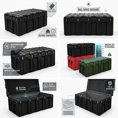 กล่องเครื่องมือโรโตโมลด์ 1500 มม. สำหรับงานหนัก กันน้ำระดับ IP65 กันกระแทก สำหรับเก็บอุปกรณ์ทางทหาร LLDPE