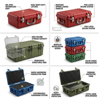 กล่องเครื่องมือโรโตโมลด์ 1500 มม. สำหรับงานหนัก กันน้ำระดับ IP65 กันกระแทก สำหรับเก็บอุปกรณ์ทางทหาร LLDPE