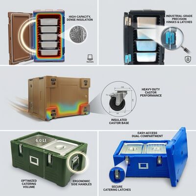 Front-Loading Insulated Food Carrier 120L Tall Cabinet Eight GN Pans Fold-Flat Door Four Casters 610x420x800mm